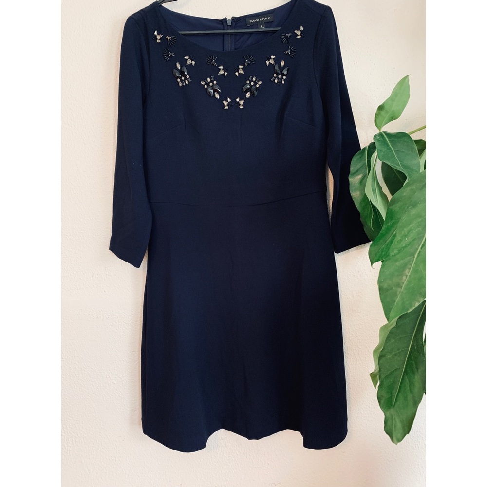 Navy Blue Knee Length 3/4 Sleeve Party Dress